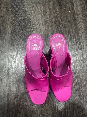 Zara Bright Fuchsia Crossover Slip-On Heeled Mules